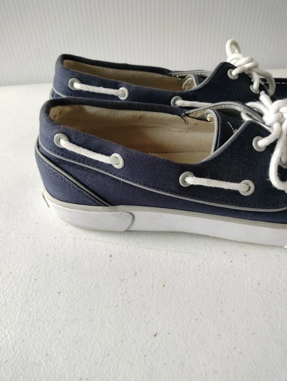 Polo Ralph Lauren Lander Navy White Canvas Boat Shoes 9 Vacation Cruise Preppy
